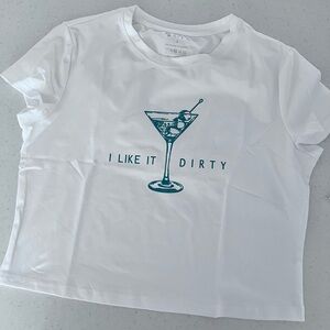 White Graphic Tee with Martini Print